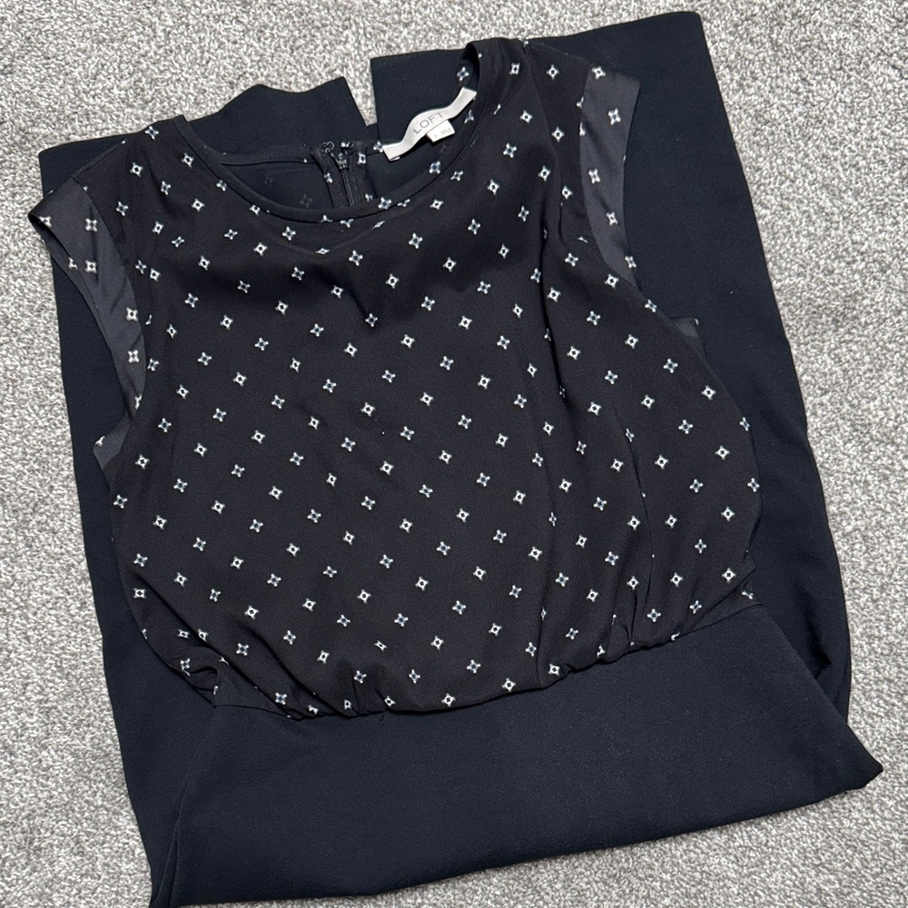 LOFT Black Top with White Pattern Shift Dress